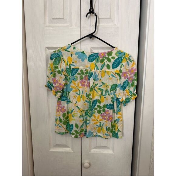 Rachel Roy Women's Tropical Floral Print Puff Sleeve Blouse Multicolor Small - Picture 4 of 8